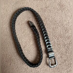 Windsor Braided Black Leather Belt with Silver-Tone Buckle